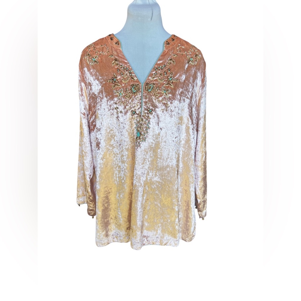 Soft Surroundings Crushed Velvet Moroccan Boho Beaded Embellished Tunic Blouse - Picture 8 of 16